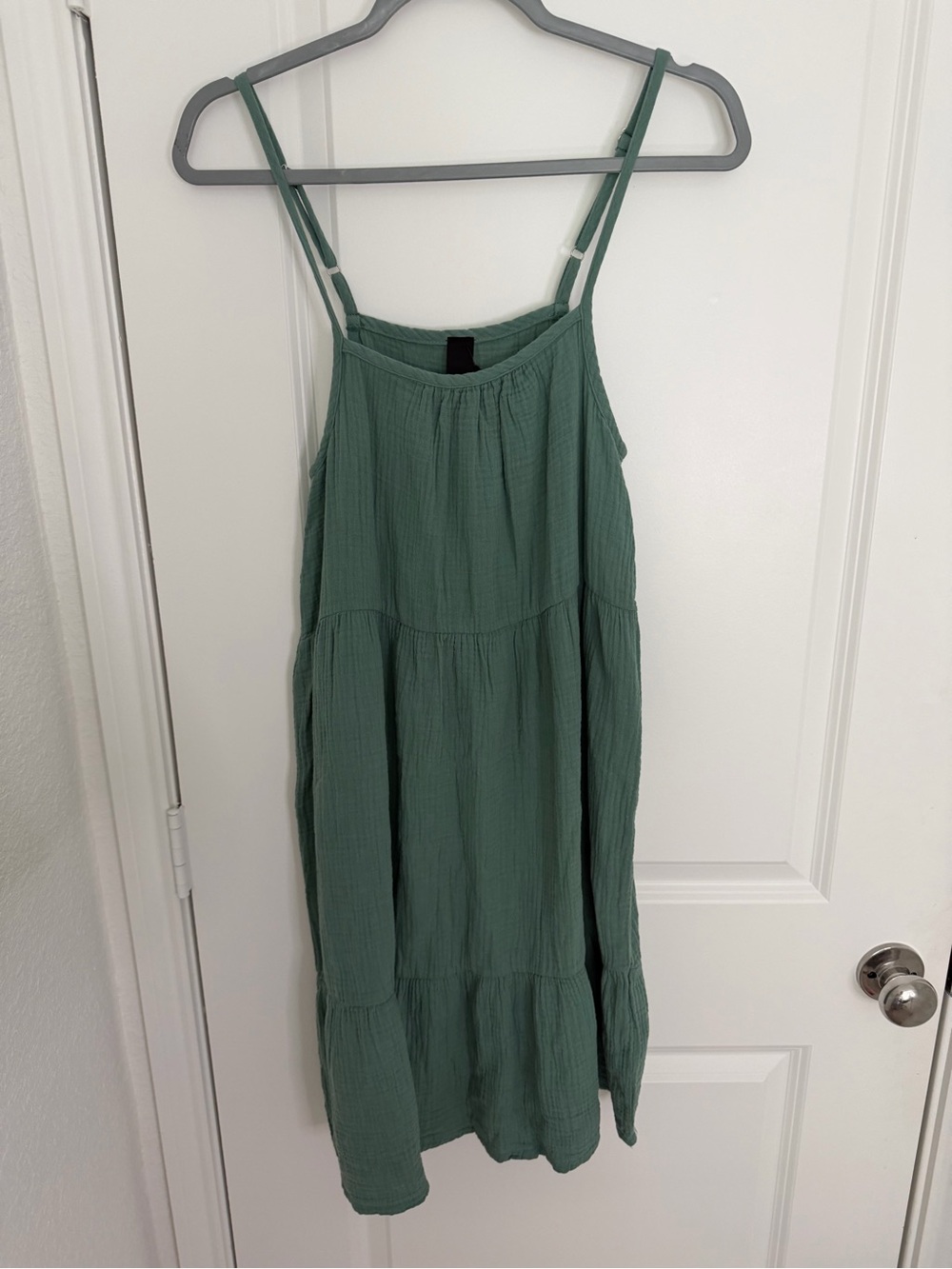 bobi Sage Green Tiered Midi Dress with Adjustable Straps